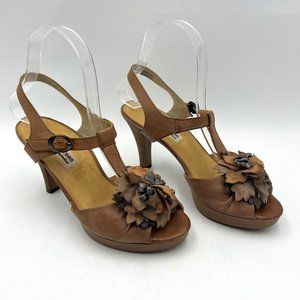 Paul Green Leather Flower T-Strap Peep Toe Heels Size UK 4/US 6.5